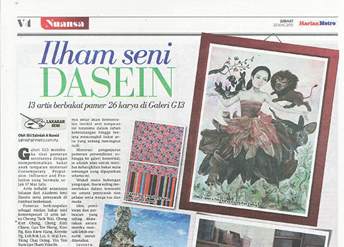 Contemporary Propulsion: Influence and Evolution – Group Exhibition was listing in Harian Metro on March 2015