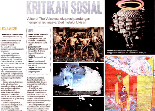 Voice of Voiceless : Group Exhibition was listed in Harian Metro on May 2016