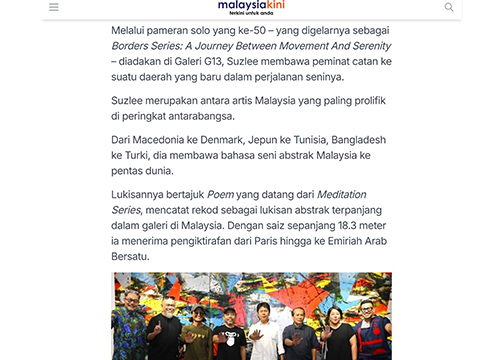 ‘Borders Series: A Journey Between Movement and Serenity’ by Suzlee Ibrahim was listing on Malaysia Kini on May 2025