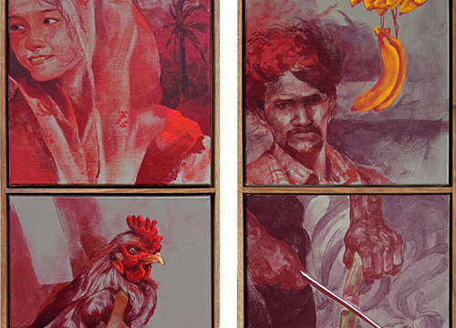 Girl with Rooster, Girl with cock fighter & Banana Seller